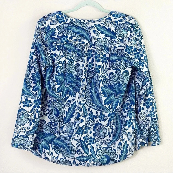 J. Crew Embroidered Long Sleeve Blouse 100% Cotton Blue Floral Top size S - Picture 2 of 10